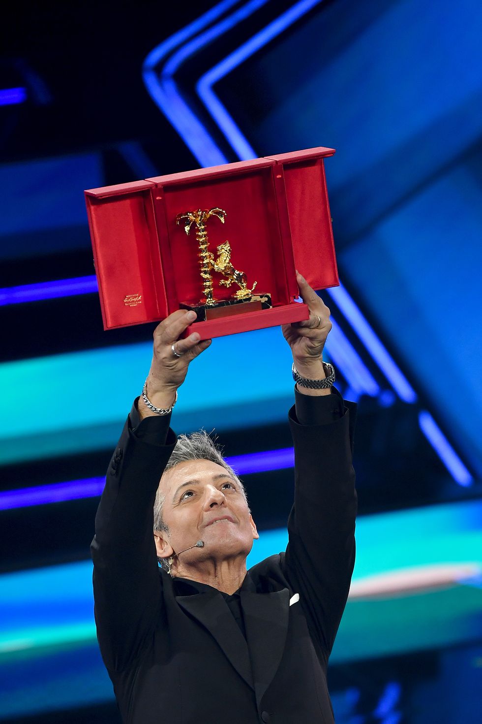sanremo, italy   march 06 fiorello is seen on stage during at the 71th sanremo music festival 2021 at teatro ariston on march 06, 2021 in sanremo, italy photo by jacopo raule  daniele venturelligetty images