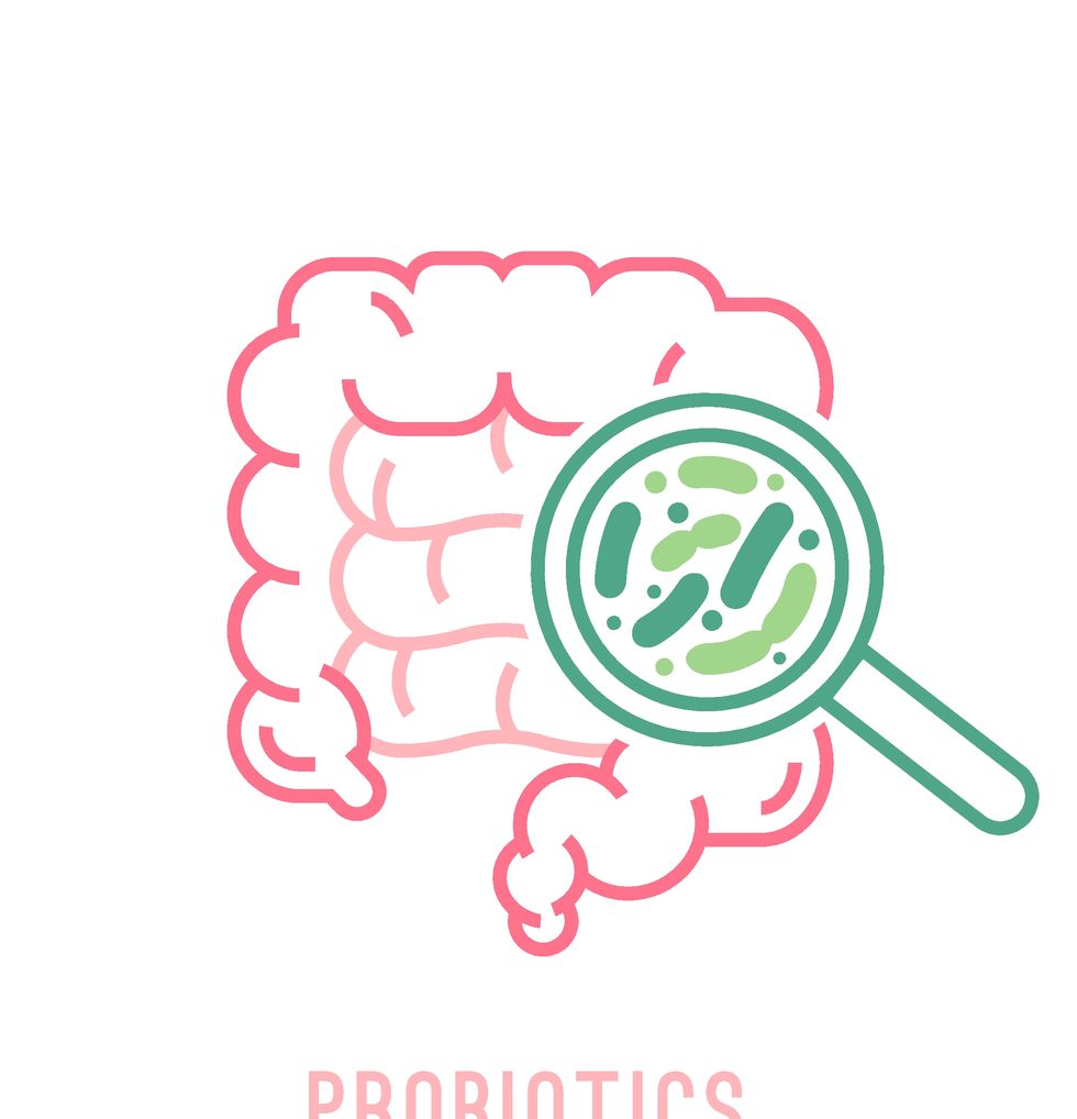 lactobacillus probiotics icon normal gram positive anaerobic microflora sign editable vector illustration in light pink, green colors modern style medical, healthcare and scientific concept