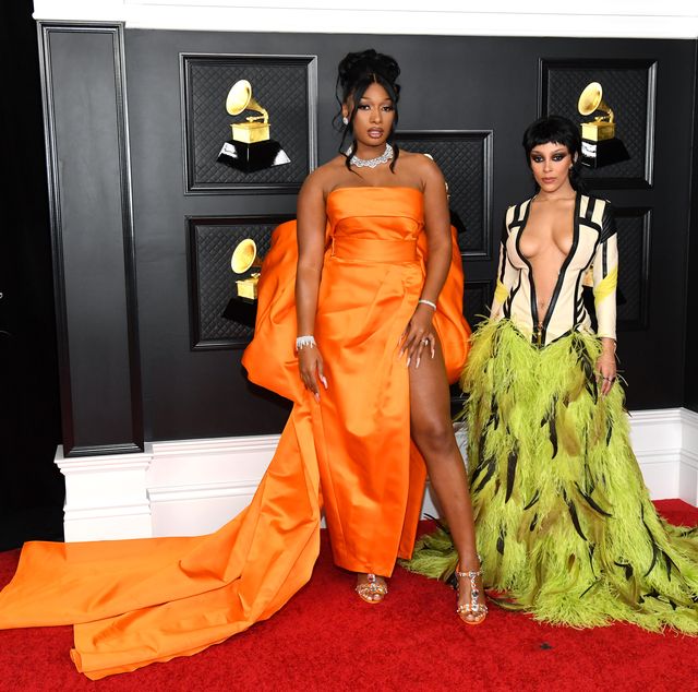 All Grammys 2021 red carpet celebrity dresses & looks