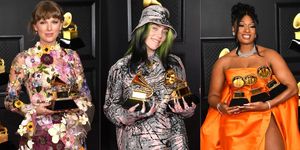 los angeles, california   march 14 billie eilish, winner of the record of the year award for 'everything i wanted' and the best song written for visual media award for ‘no time to die,’ poses in the media room during the 63rd annual grammy awards at los angeles convention center on march 14, 2021 in los angeles, california photo by kevin mazurgetty images for the recording academy