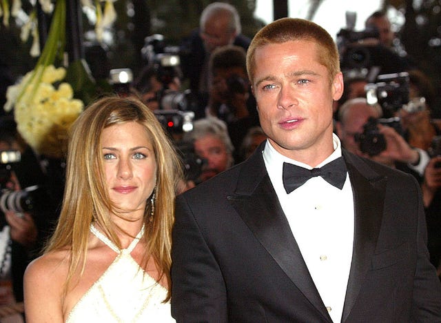 jennifer aniston and brad pitt during 2004 cannes film festival   troy premiere at palais du festival in cannes, france photo by toni anne barson archivewireimage