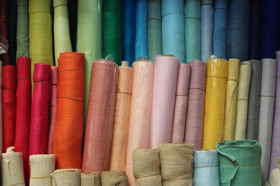 colorful rolls of korean silk like fabric used for making traditional hanbok dresses