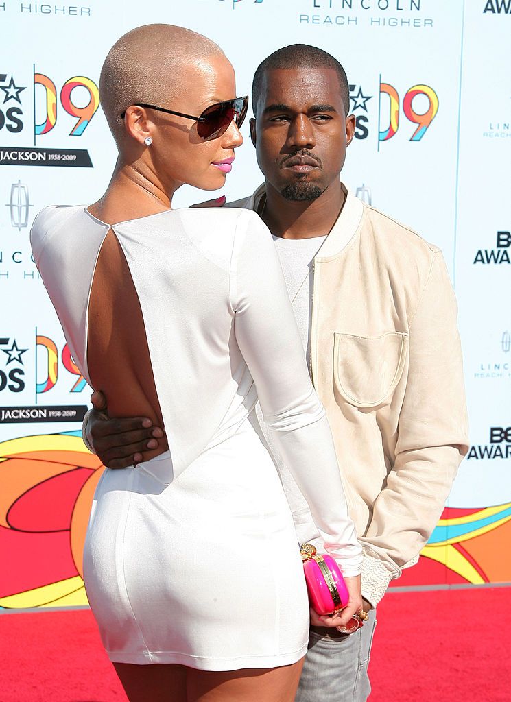 kanye west r and amber rose arrrive at 2009 bet awards at the shrine auditorium on june 28, 2009 in los angeles, california photo by leon bennettwireimage
