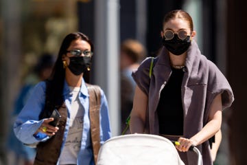 new york, new york   april 08 bella hadid l and gigi hadid are seen in noho on april 08, 2021 in new york city photo by gothamgc images