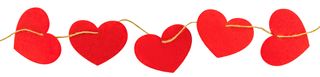 red felt hearts hanging on hemp clothesline rope isolated on white background top view flat lay valentine's day greeting card love concept