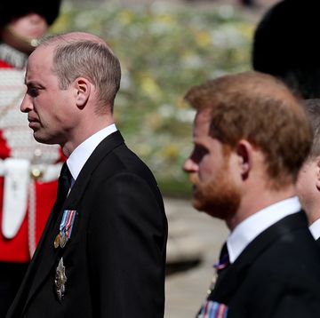 windsor, england   april 17 prince william, duke of cambridge, prince harry, duke of sussex and peter phillips during the funeral of prince philip, duke of edinburgh at windsor castle on april 17, 2021 in windsor, england prince philip of greece and denmark was born 10 june 1921, in greece he served in the british royal navy and fought in wwii he married the then princess elizabeth on 20 november 1947 and was created duke of edinburgh, earl of merioneth, and baron greenwich by king vi he served as prince consort to queen elizabeth ii until his death on april 9 2021, months short of his 100th birthday his funeral takes place today at windsor castle with only 30 guests invited due to coronavirus pandemic restrictions photo by gareth fullerwpa poolgetty images