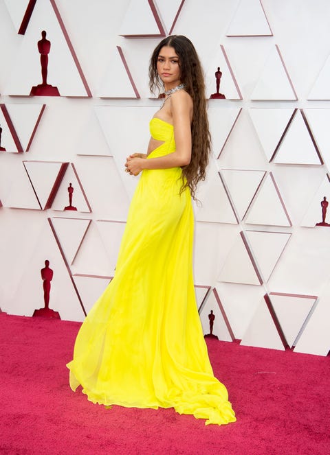 Zendaya Wore A Neon Yellow Bra Dress to the 2021 Oscars