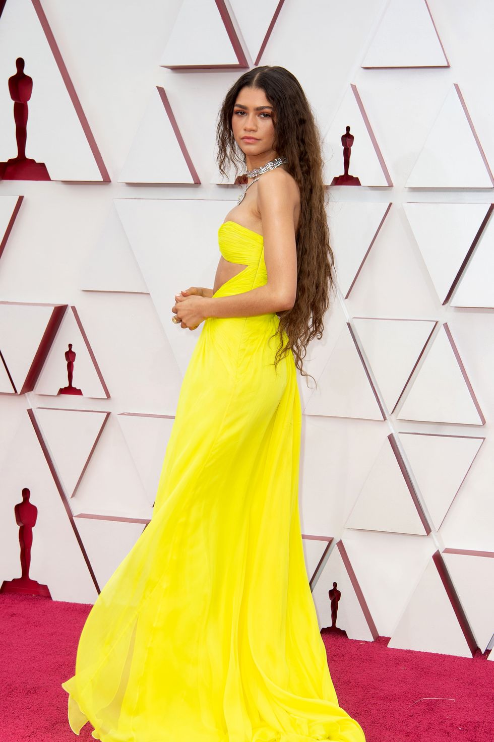 Zendaya Wore A Neon Yellow Bra Dress to the 2021 Oscars