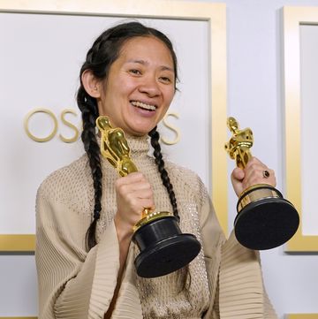 los angeles, california   april 25 directorproducer chloe zhao, winner of best directing and best picture for nomadland, poses in the press room at the oscars on sunday, april 25, 2021, at union station in los angeles photo by chris pizzello poolgetty images