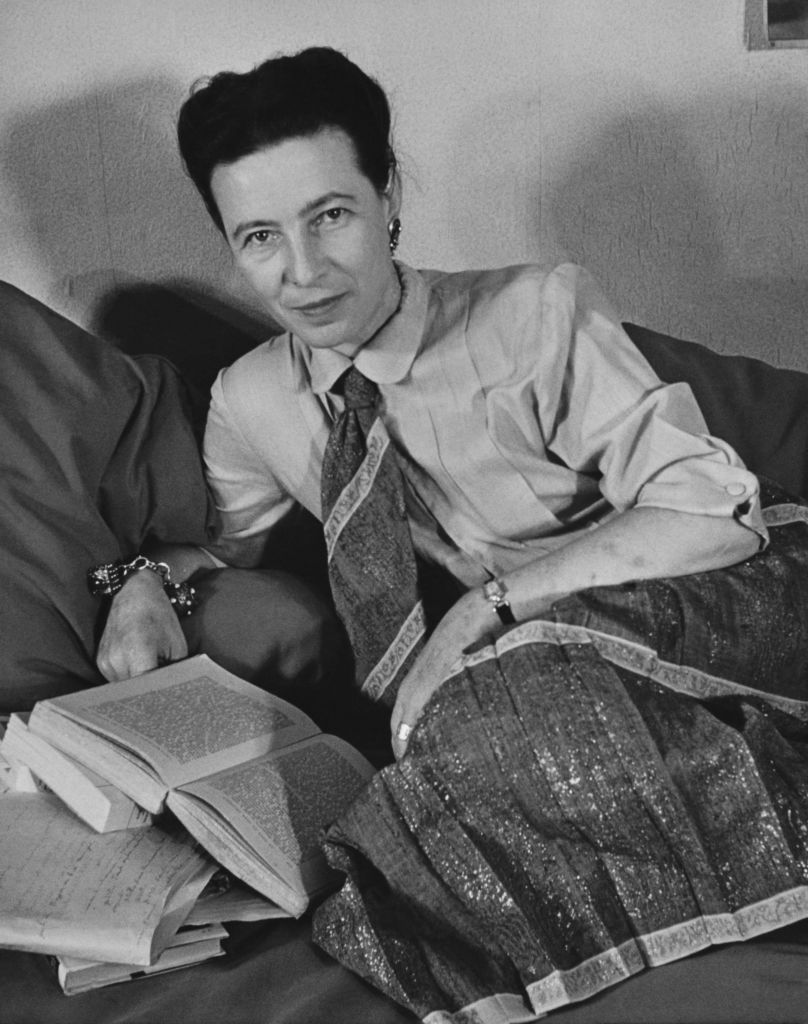 portrait of french writer and philosopher simone de beauvoir 1908 1986 as she reclines on a couch, paris, france, 1952 photo by gisele freundphoto researchers historygetty images