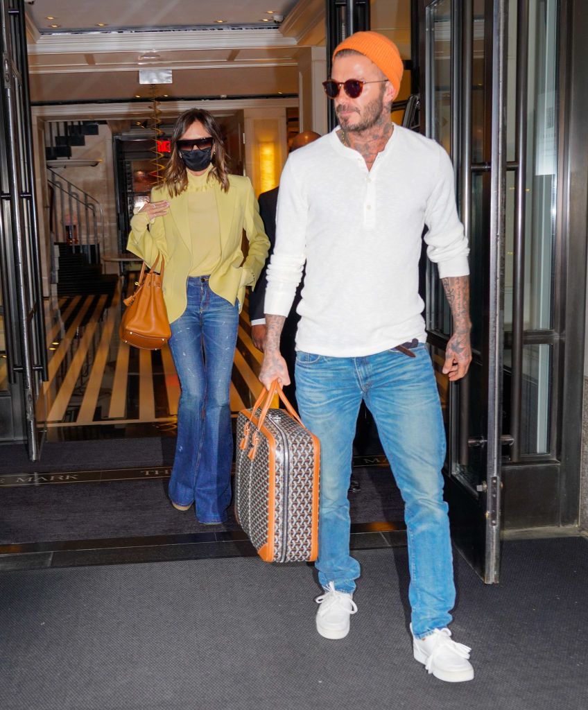 new york, new york may 26 david beckham and victoria beckham depart their hotel on may 26, 2021 in new york city photo by gothamgc images
