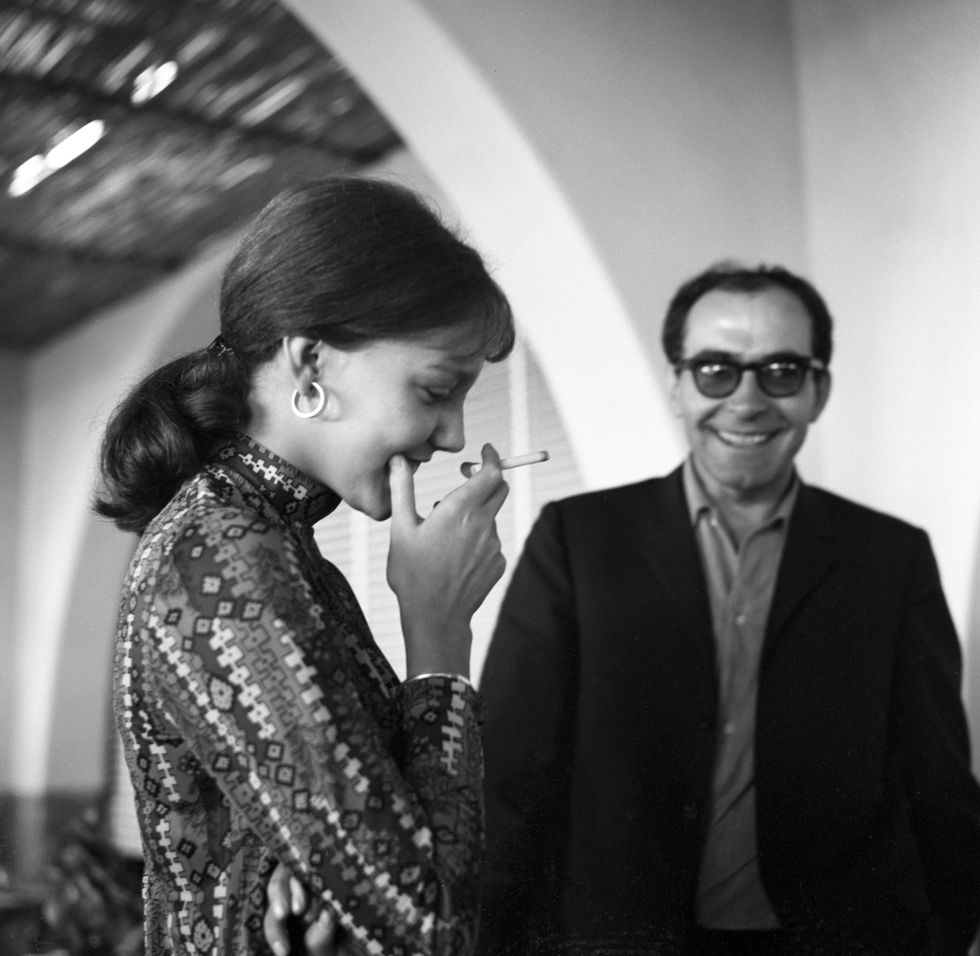 french director jean luc godard with anne wiazemsky after lunch, lido, venice, 1967 photo by archivio cameraphoto epochegetty images