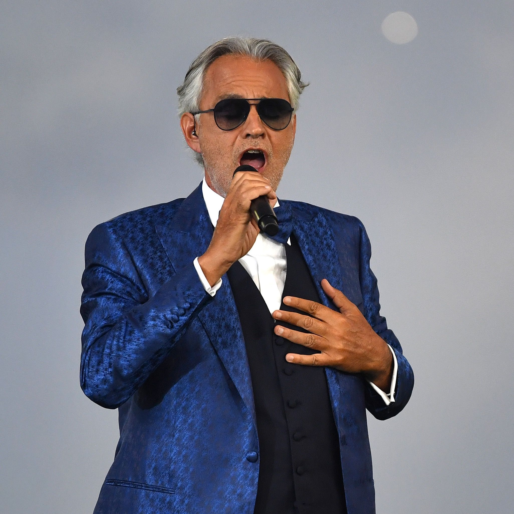 Singer Andrea Bocelli, third from left, his wife Veronica Berti