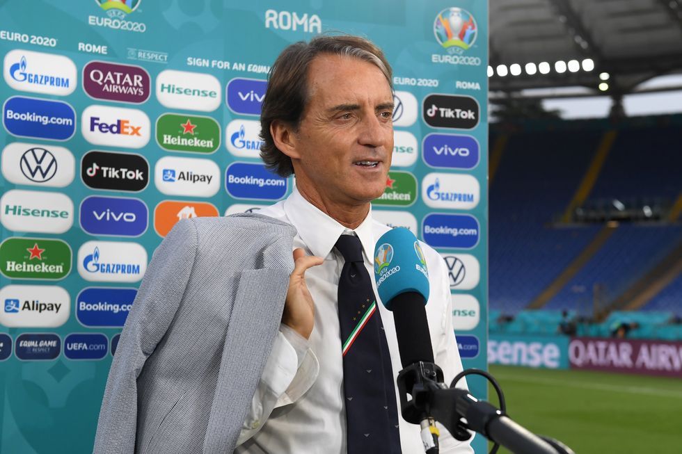 rome, italy   june 20 roberto mancini, head coach of italy speaks to the media after the uefa euro 2020 championship group a match between italy and wales at olimpico stadium on june 20, 2021 in rome, italy photo by chris ricco   uefauefa via getty images