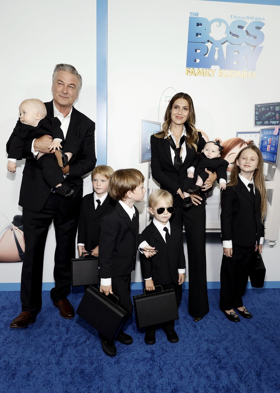 new york, new york june 22 alec baldwin, hilaria baldwin, and their kids attend as dreamworks animation presents the boss baby family business world premiere at sva theatre on june 22, 2021 in new york city photo by jamie mccarthygetty images for universal pictures