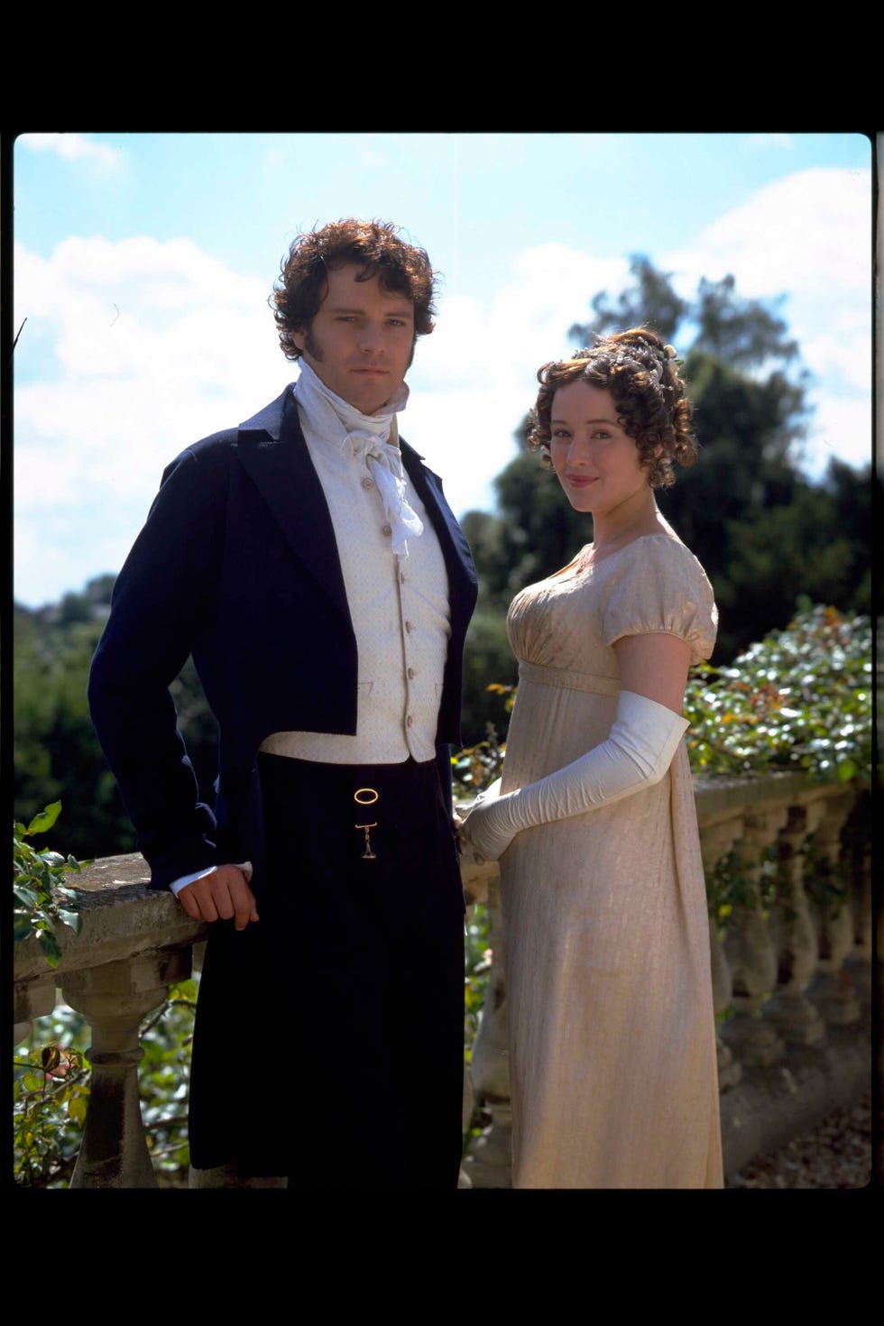 actors colin firth and jennifer ehle in character as mr darcy and elizabeth bennet in period drama pride and prejudice, circa 1995 photo by mark lawrencetv times via getty images