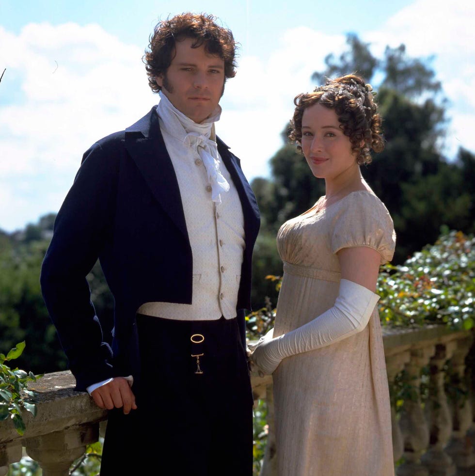 Colin Firth & Jennifer Ehle actors colin firth and jennifer ehle in character as mr darcy and elizabeth bennet in period drama pride and prejudice, circa 1995 photo by mark lawrencetv times via getty images