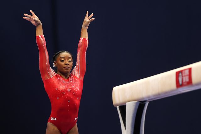 st louis, missouri   june 27 simone biles competes on the balance beam during the womens competition of the 2021 us gymnastics olympic trials at america’s center on june 27, 2021 in st louis, missouri photo by carmen mandatogetty images