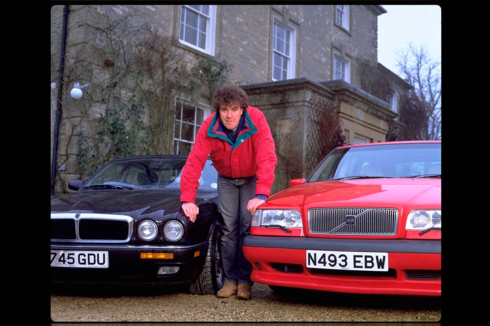 television presenter jeremy clarkson, host of jeremy clarksons motorworld, photographed with his cars at home, circa january 1995 photo by alan olleytv times via getty images