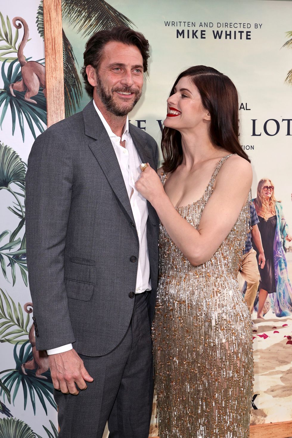 pacific palisades, california july 07 l r andrew form and alexandra daddario attend the los angeles premiere of the new hbo limited series the white lotus at bel air bay club on july 07, 2021 in pacific palisades, california photo by kevin wintergetty images