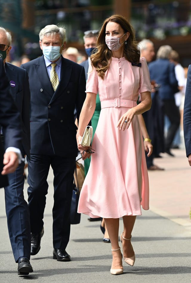 Kate Middleton Wears a Pink Belted Dress to the Final Day of Wimbledon