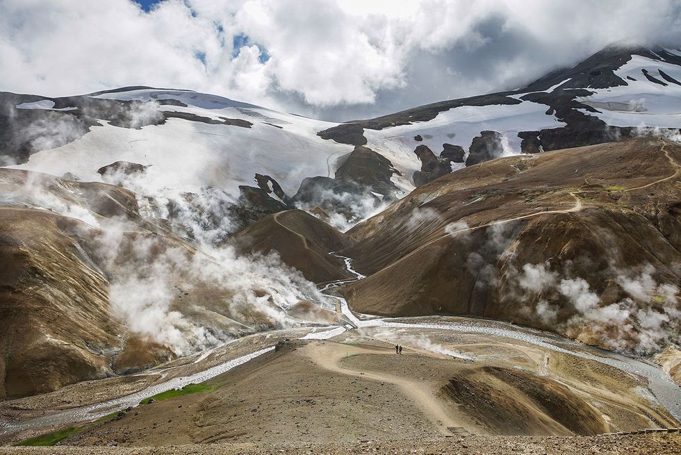 kerlingarfjoll is volcanic mountains featuring hot spring surrounding the area and located on the central highlands