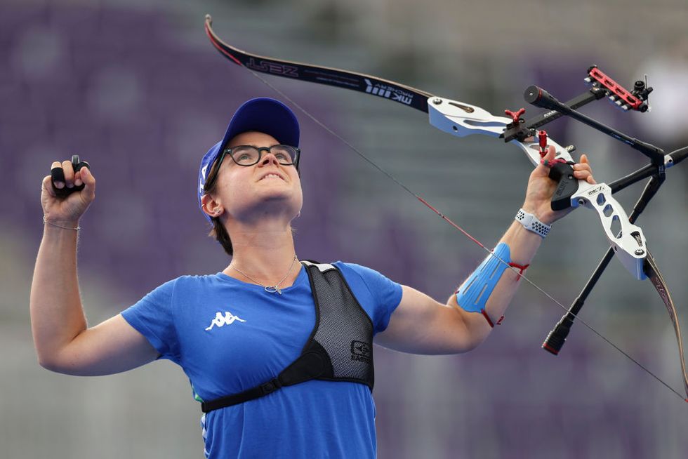 tokyo, japan   july 30 lucilla boari of team italy celebrates after winning the bronze medal in the archery womens individual competition on day seven of the tokyo 2020 olympic games at yumenoshima park archery field on july 30, 2021 in tokyo, japan photo by justin setterfieldgetty images