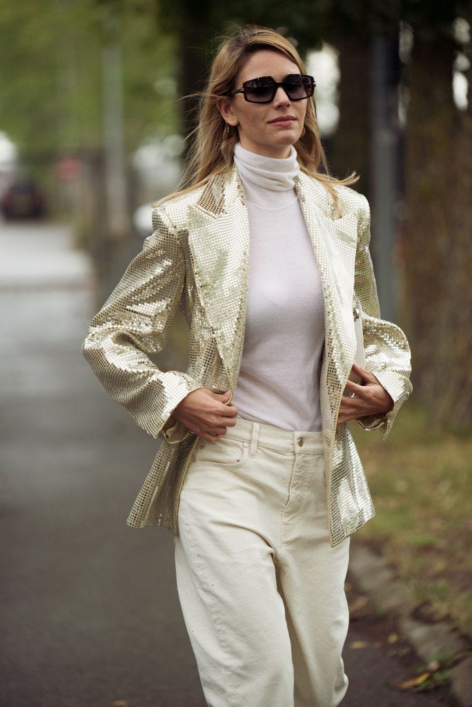 traje de fiesta de lentejuelas rosa empolvado de blazer y pantalon