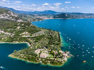 aerial view of punta san virgilio on the east side of the garda lake