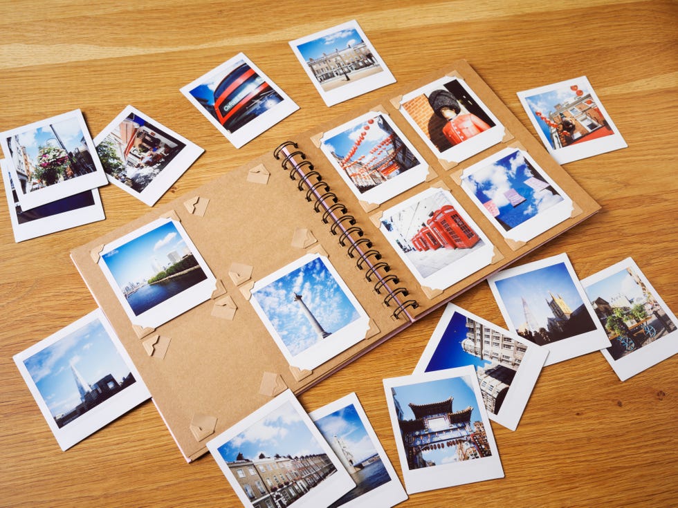 uk, london, photo display of london taken on instant film