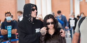 venice, italy   august 31 kourtney kardashian and travis barker are seen arriving at the 78th venice international film festival on august 31, 2021 in venice, italy photo by photopixgc images