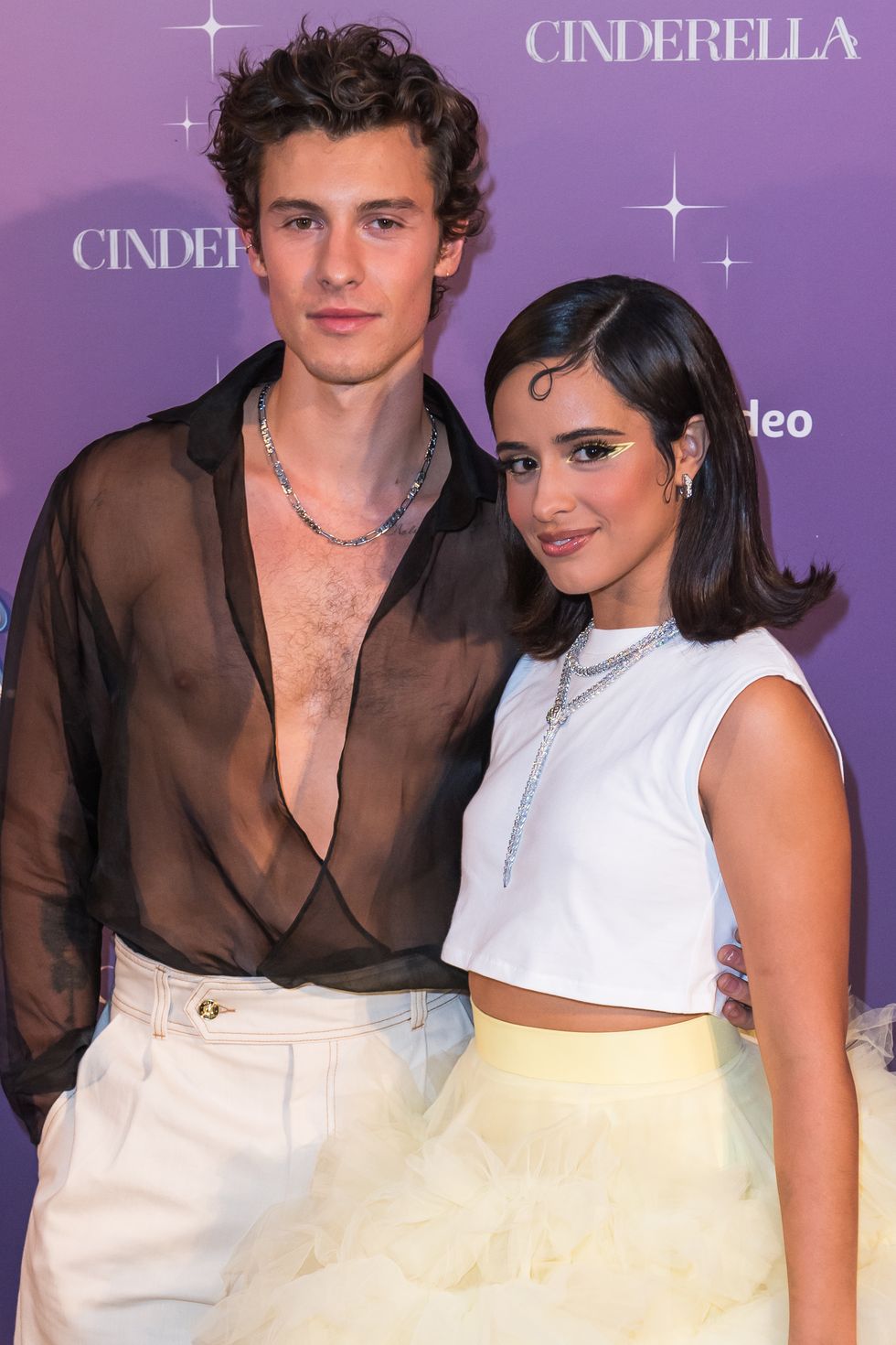 miami, florida   september 01 l r shawn mendes and camila cabello attend the cinderella miami premiere at vizcaya museum  gardens on september 01, 2021 in miami, florida photo by jason koernergetty images