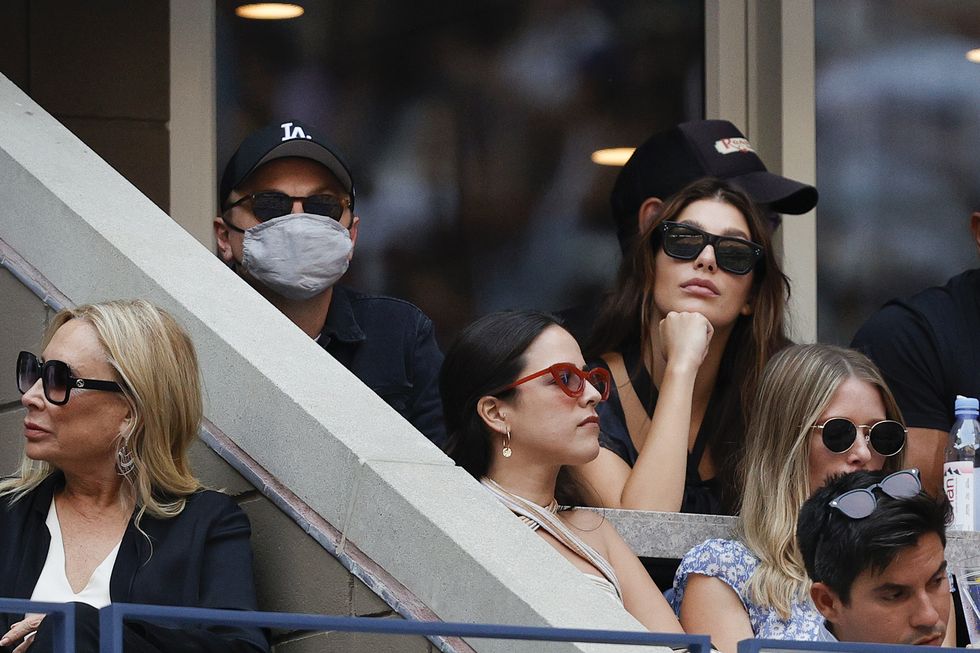 new york, new york   september 12 actor leonardo dicaprio and his girlfriend, modelactress, camila morrone watch the mens singles final match between daniil medvedev of russia and novak djokovic of serbia on day fourteen of the 2021 us open at the usta billie jean king national tennis center on september 12, 2021 in the flushing neighborhood of the queens borough of new york city  photo by sarah stiergetty images