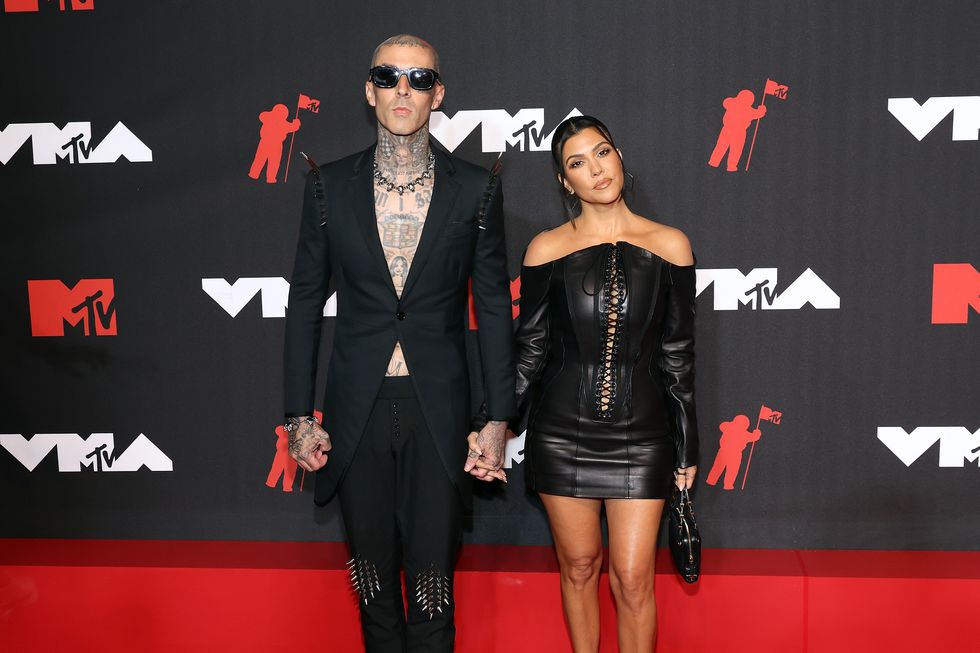 new york, new york   september 12 travis barker and kourtney kardashian attend the 2021 mtv video music awards at barclays center on september 12, 2021 in the brooklyn borough of new york city photo by taylor hillfilmmagic