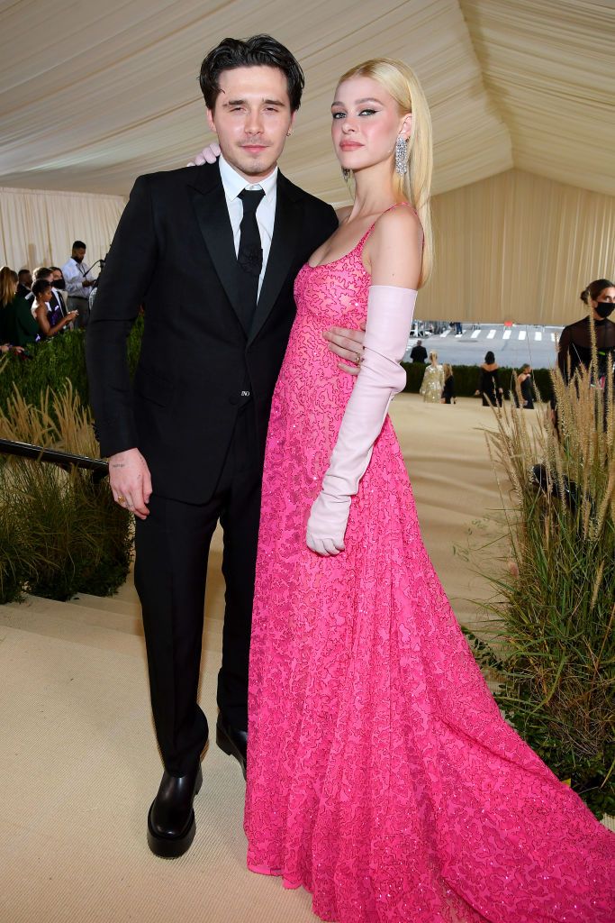 new york, new york   september 13 l r brooklyn beckham and nicola peltz attend the the 2021 met gala celebrating in america a lexicon of fashion at metropolitan museum of art on september 13, 2021 in new york city photo by kevin mazurmg21getty images for the met museumvogue