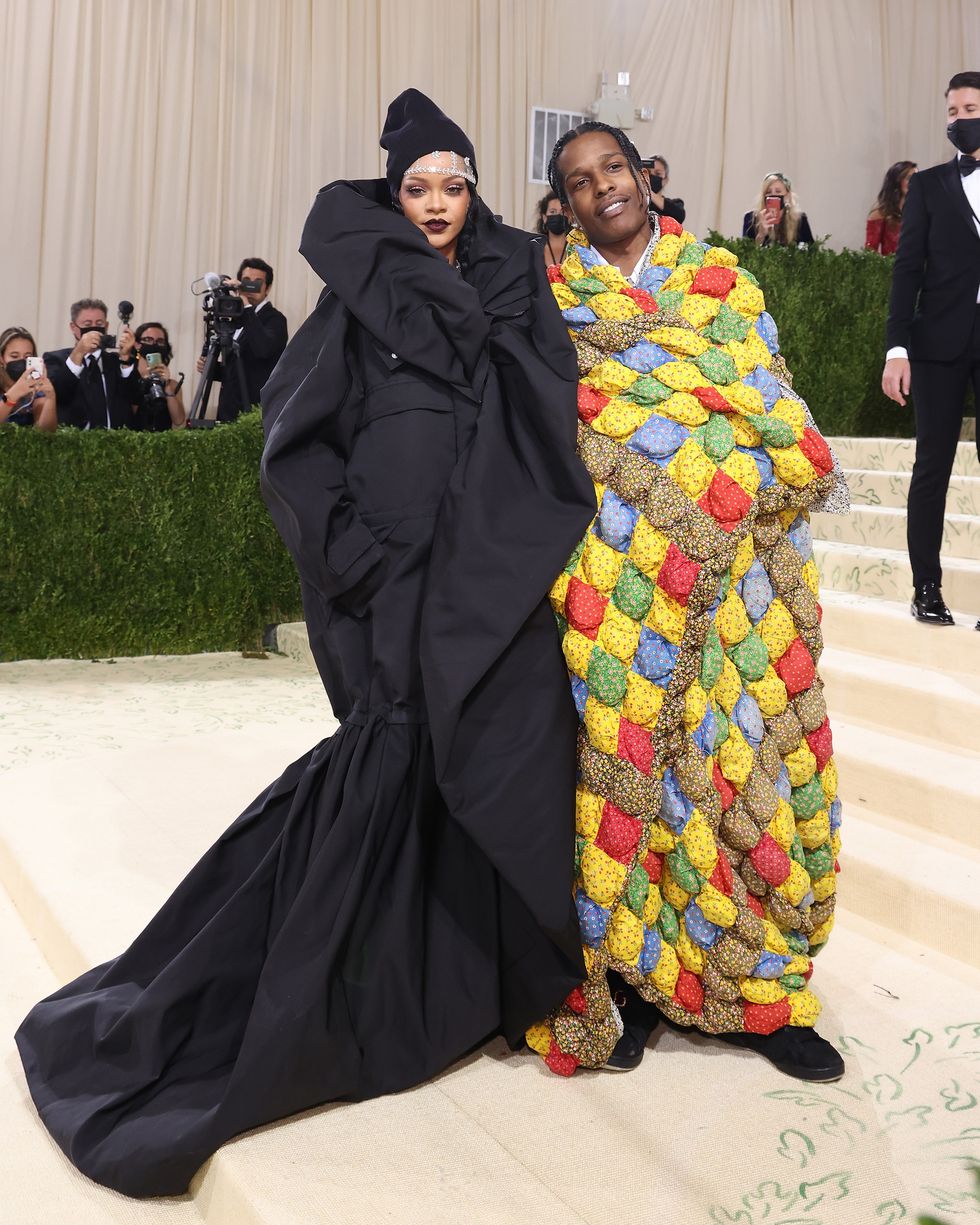 new york, new york   september 13 rihanna and asap rocky attend the 2021 met gala benefit in america a lexicon of fashion at metropolitan museum of art on september 13, 2021 in new york city photo by taylor hillwireimage