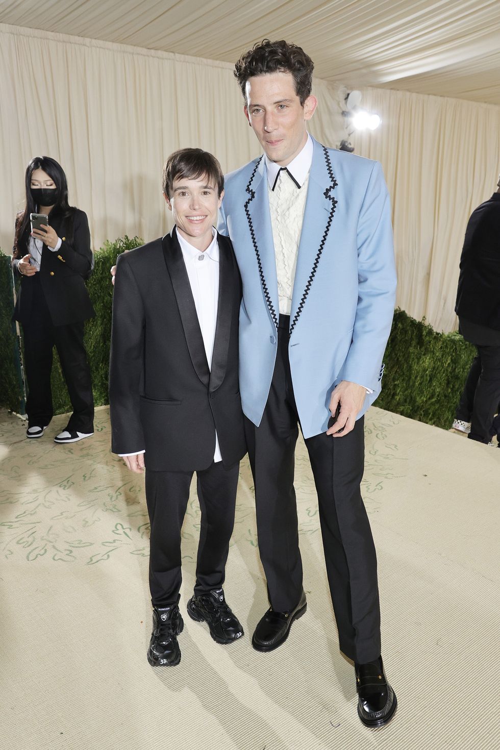 new york, new york   september 13 exclusive coverage elliot page and josh oconnor depart the 2021 met gala celebrating in america a lexicon of fashion at metropolitan museum of art on september 13, 2021 in new york city  photo by jamie mccarthymg21getty images for the met museumvogue