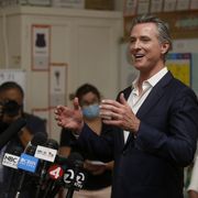 oakland, california   september 15 gov gavin newsom speaks to the press while visiting melrose leadership academy in oakland, calif, on wednesday, sept 15, 2021 on tuesday, newsom prevailed in the california gubernatorial recall election to keep his post as governor jane tyskadigital first mediaeast bay times via getty images