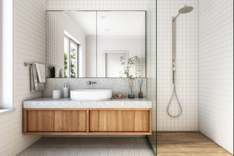 modern bathroom interior stock photo   3d render