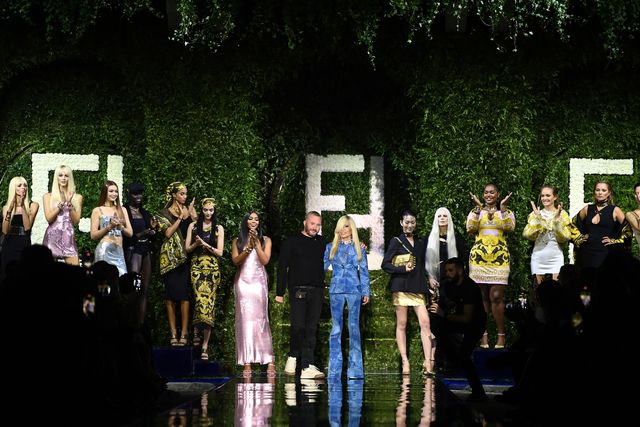 milan, italy   september 26 donatella versace walks the runway at the versace special event during the milan fashion week   spring  summer 2022 on september 26, 2021 in milan, italy photo by daniele venturellidaniele venturelli  getty images