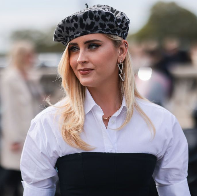 paris, france   september 28 valentina ferragni wearing a full dior look outside dior on september 28, 2021 in paris, france photo by jeremy moellergetty images