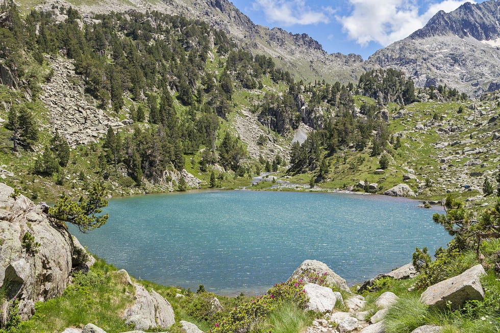 a lake surrounded by mountains