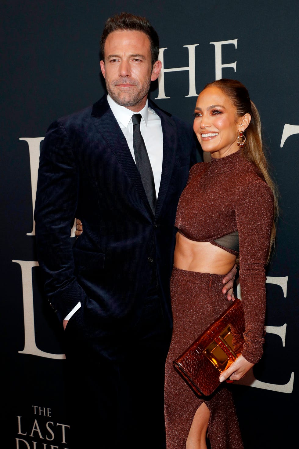 new york, new york   october 09 ben affleck l and jennifer lopez attend the last duel new york premiere on october 09, 2021 in new york city photo by astrid stawiarzgetty images for 20th century studios