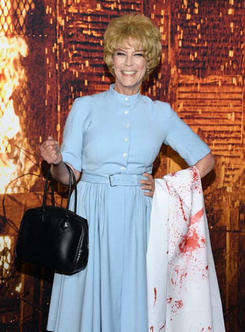 hollywood, california   october 12 jamie lee curti attends the costume party premiere of "halloween kills" at tcl chinese theatre on october 12, 2021 in hollywood, california photo by jon kopaloffwireimage