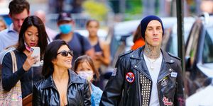 new york, new york   october 16 kourtney kardashian and travis barker are seen on october 16, 2021 in new york city photo by gothamgc images