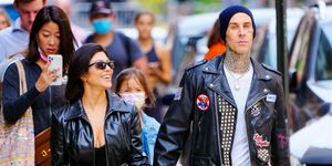 new york, new york   october 16 kourtney kardashian and travis barker are seen on october 16, 2021 in new york city photo by gothamgc images