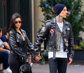 new york, new york october 16 kourtney kardashian and travis barker are seen on october 16, 2021 in new york city photo by gothamgc images