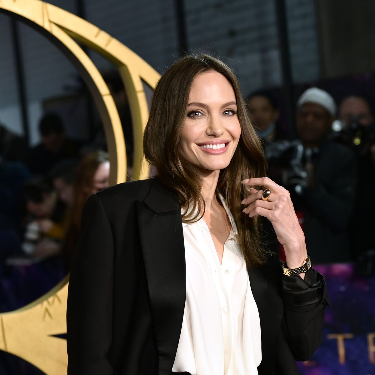 london, england october 27 angelina jolie attending the uk gala screening of marvel studios eternals at bfi imax waterloo on october 27, 2021 in london, england photo by gareth cattermolegetty images for disney
