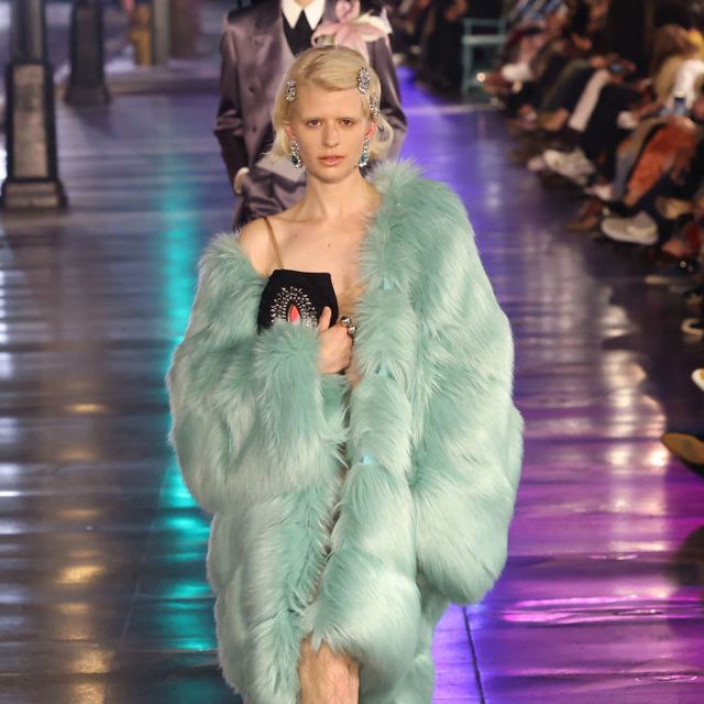 hollywood, california   november 02 a model walks the runway at the 2021 gucci love parade down hollywood boulevard on november 02, 2021 in hollywood, california photo by taylor hillwireimage