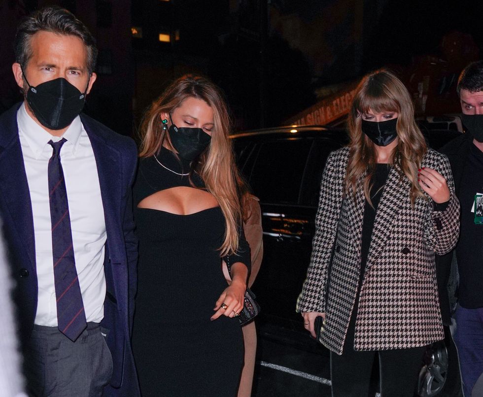 new york, new york   november 14  ryan reynolds, blake lively, and taylor swift arrive at snl afterparty at lavenue on november 14, 2021 in new york city photo by gothamgc images